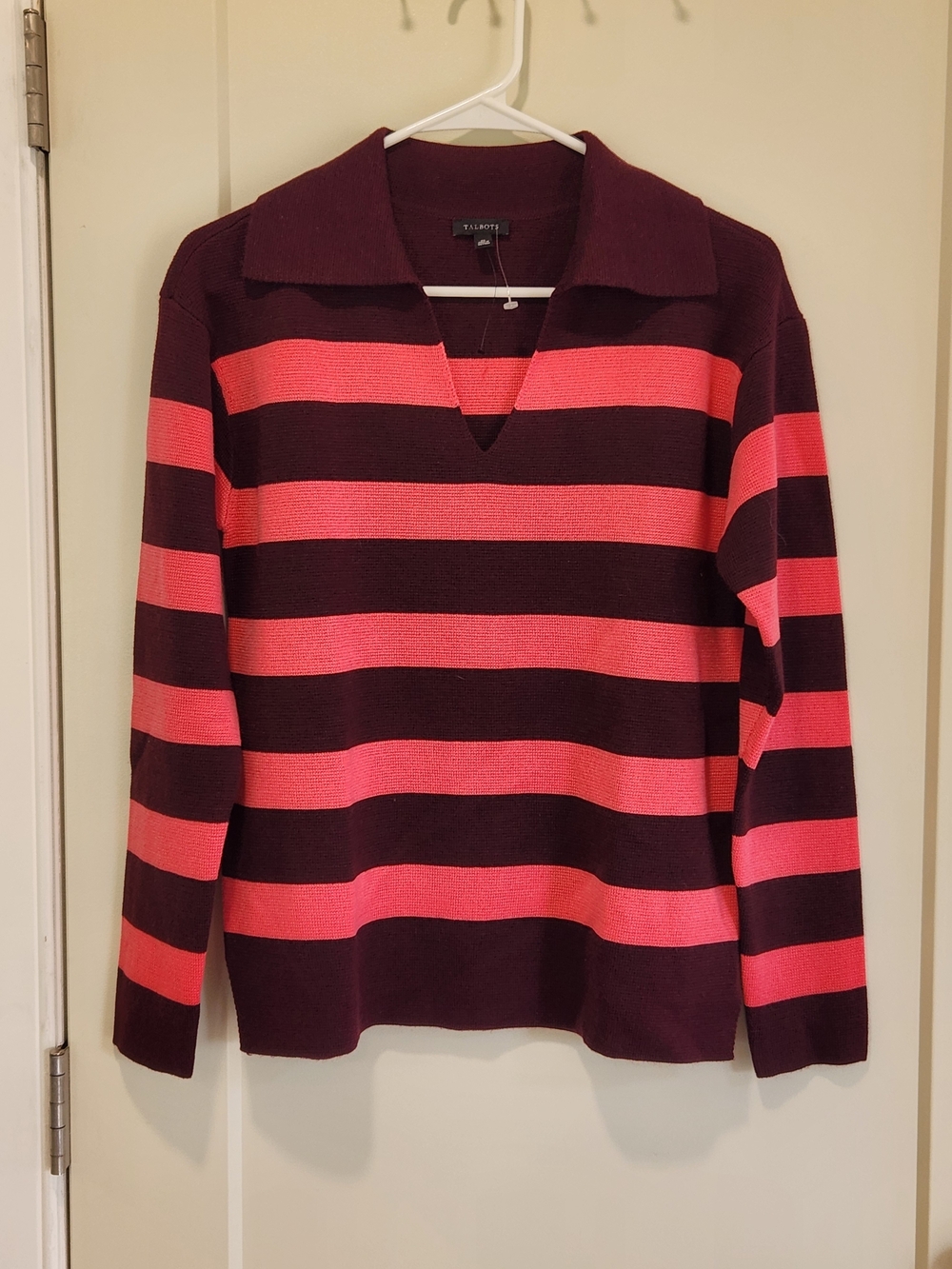 Talbots Milano Stitch Johnny Collar Sweater Striped XS Preppy Fall